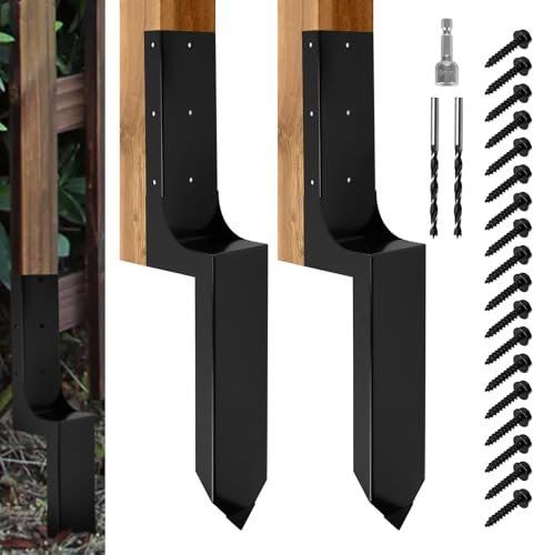 CNQLIS Fence Post Repair Kit, Heavy-Duty Steel 'H-Shape' Fence Post Anchor, Black (2 Pack, Inner Diameter 3.6x3.6)