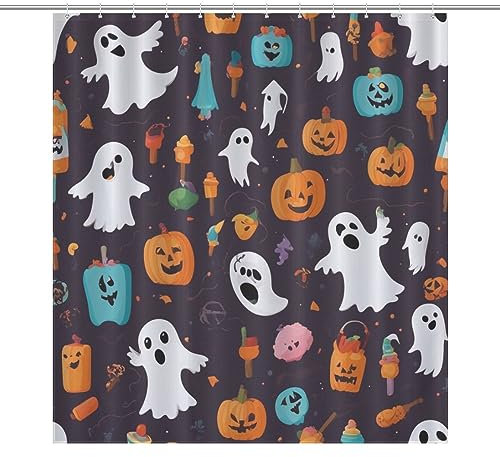 NHSY Tenda da doccia per Halloween, fantasma, zucca, gatto nero, pipistrello, ragno, tenda da doccia per bambini