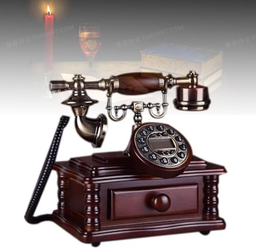 Teléfono Fijo Digital Vintage, teléfono Antiguo de Madera Maciza con Cable de Cuero, línea telefónica, cajones pequeños, Soporte de Metal, marcación de Teclado, teléfono Antiguo