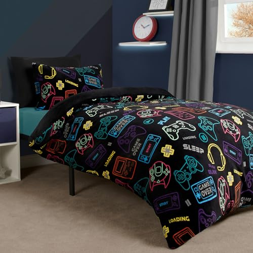 OHS Gaming Kids Double Duvet Set, Ultra Soft Warm Gaming Bedding Double Comfy Duvet Covers with Pillowcases Thermal Winter Bedding