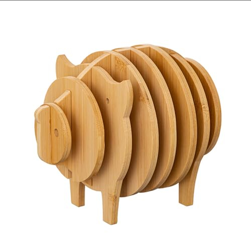 BURLOE Bambus Topfuntersetzer Set, Kreative Holz Untersetzer Hitzebeständiger Natürliche rutschfest Waschbar Pfannenuntersetzer Küche Teekanne Schüsseln Geschirr,1