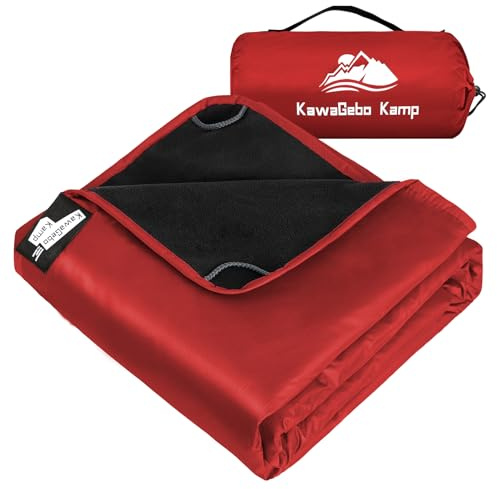 KawaGebo Kamp Fleece Waterproof Outdoor Blanket - Windproof Stadium Blanket for Camping, Picnics, and Sports Stay Dry and Comfortable 80x 58(Red)