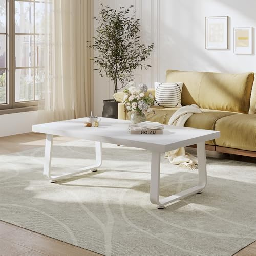 HSH Couchtisch Weiß, Wohnzimmertisch aus Holz Metallgestell, Sofatisch, Tisch, Beistelltisch, Kaffeetisch, Couchtisch Klein für Wohnzimmer, Teetisch aus Holz, Modern,Weiß 100B x 55T x 46.5H cm | Metallgestell Als Wohnzimmertisch mit Kaffeetisch helle Optik für jedes Wohnambiente