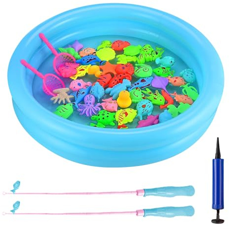 Dhqkqg Magnetisches Angeln Spielzeug, 50 Stück wasserspielzeug Outdoor, wasserdichte Magnet Angelspiel Pädagogisches Badespielzeug Spielset, Tolles Geschenk Spielzeug