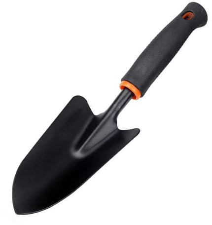 Garden Trowel Hand Shovel Stainless Steel - Ergonomic Grip Hand Tools with Soft Rubberized Non-Slip Handle for Transplanting, Weeding, Moving and Smoothing Digging & Planting (Black)