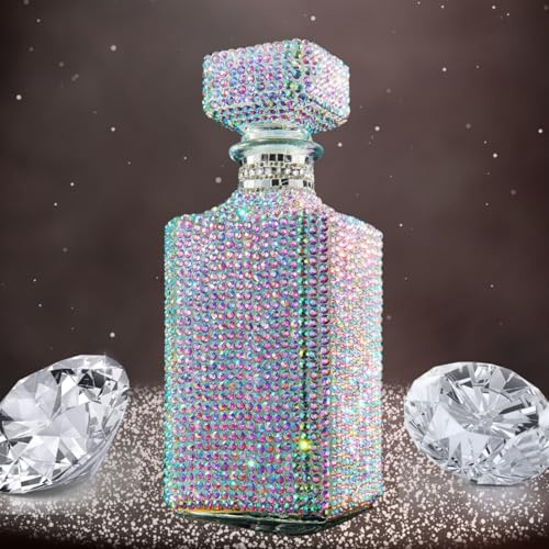 Unique Diamond Rhinestone Decanter | 730 mL | Luxurious Whiskey, Tequila, Wine Decanter - Dazzling Bling All Over Silver Rhinestone Carafe For Spirits, Bourbon, Scotch, Durable Thick Glass