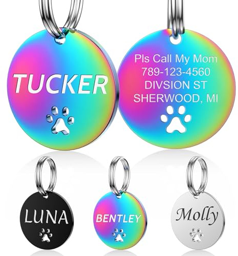 YEHANTI Hundemarke mit Gravur - Hundemarke Personalisiert mit Name, Telefonnummer und Adresse, Edelstahl Namensschild für Halsband, Anhänger Marke mit Pfote für Hunde, Katzen und Welpen (Rund)