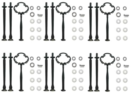 Koomiao 6 Set Etageren Stangen Set, Etagere Bausatz ,Metallstangen Etagerenhalter,Mittellochausstech 2 bis 3 Etage,Hochzeitstorte Tortenständer für Obsttablett, Snackteller (Schwarz-Blume)