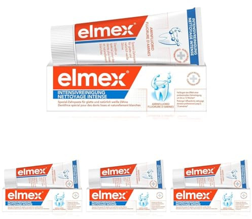 elmex Zahnpasta Intensivreinigung 50 ml – speziell für glatte und natürlich weiße Zähne – verlängert den Effekt einer professionellen Zahnreinigung (Packung mit 4)