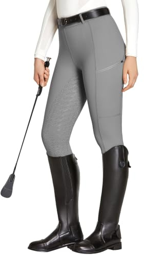 FitsT4 Sports Leggings da Equitazione da Donna Pantaloni da Equitazione da Ragazza Intero in Silicone con Tasca per Cellulare e Passanti per Cintura