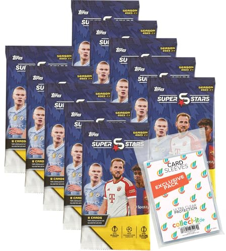 Bundle mit Topps UCL Superstars 2023/24-10 Booster + Exklusive Collect-it Hüllen