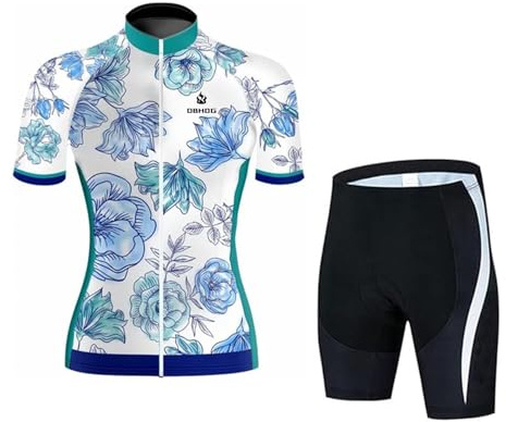Damen Radtrikot Set Kurzarm Sommer Fahrradbekleidung + 9D Gel Gepolsterte Fahrradhose Outdoor Fahrrad Trikot Rennrad Outfit