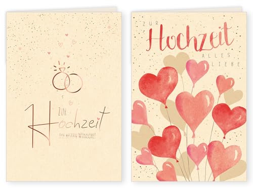GreenLine Hochzeitskarten, 2 Stück mit Umschlag | Glückwunschkarten zur Hochzeit | hochwertige Klappkarte aus 100% baumfreien Zuckerrohrpapier, Plastikfreie Verpackung | 11,5 x 17 cm