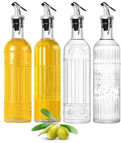 Ruiao 4 Pcs Olive Oil Dispenser Bottle for Kitchen,17oz Clear Glass Oil and Vinegar Dispenser Set, Coffee Syrup Dispenser with 4 Pourers and 1 Funnel