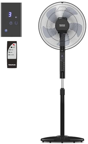 Taurus - Ventilador de Pie Silencioso 30W, 12 Velocidades, Mando, Negro