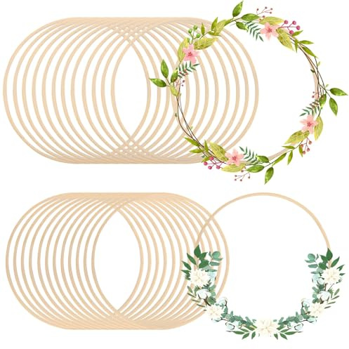 SHUESS 24 Stück Holzringe zum Basteln, 25cm & 30cm Bambus Holz Ringe Hoops Set, Holzringe zum Basteln, Makramee Ringe für Wickeltechnik, Traumfänger, Floristik, Hochzeitskranz