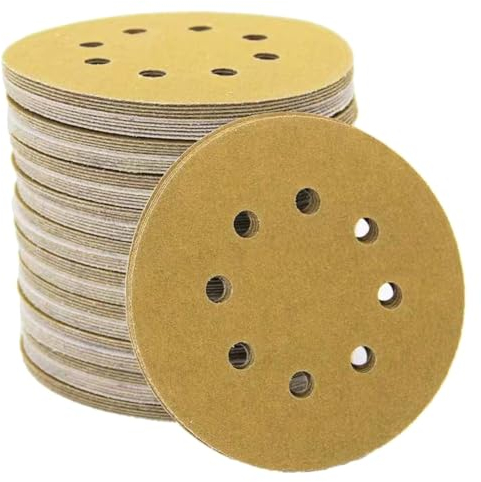 Lbvzxkad 100 Stück 5 Gelbe Schleifscheiben 8-Loch P120 Klett-Aluminiumoxid-Schleifpapier zum Polieren Von Exzenterschleifern