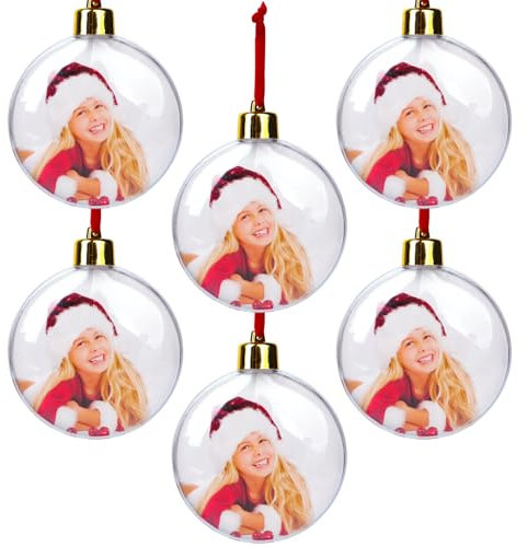 BETESSIN 6 Stück Personalisierte Weihnachtskugeln mit Foto - Christbaumkugeln zum befüllen - Weihnachtskugeln Selbst Gestalten - Persönliche Christbaumdekoration & Geschenke für Familie, Partner