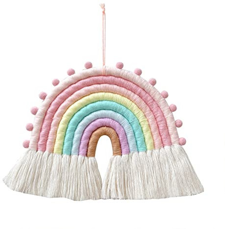 BHFYOB Nordischer handgewebter Regenbogen-Anhänger aus Baumwollseil, buntes Ornament für Zuhause, Schlafzimmer, Wohnzimmer, Wanddekoration