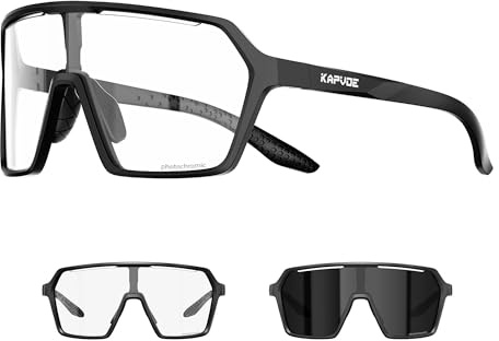 KAPVOE Fahrradbrille Selbsttönend für Herren Damen photochrome Sportsonnenbrille Klar Rennrad Brille TR90 Rahmen Radfahren MTB Radbrille mit UV400 Schutz Sportbrille für Laufen Fahren Triathlon K335