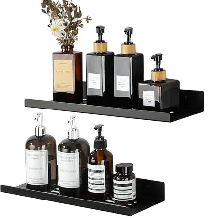 SAYAYO Étagère de Douche Salle de Bain, Porte Shampoing Panier Douche, Étagère Murale en Métal, Tablette Salle de Bain, 2 Pièce Finition Noir