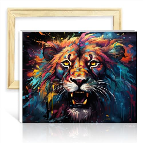 LiHEQING Malset auf Leinwand, Löwe, digitales Ölgemälde zum Selbermachen für Erwachsene, mit Pinseln und Acrylpigmenten, Kunsthandwerksprojekt für zu Hause, ohne Rahmen (40 x 50 cm)