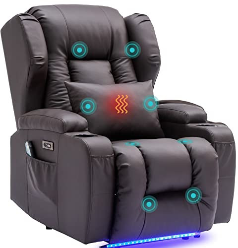 SAMERY Relaxsessel Elektrisch Massagesessel Fernsehsessel mit Liegefunktion Vibration Heizung, Relaxsessel & -liegen mit LED/USB, Kinosessel TV Sessel Wohnzimmer Schlafzimmer Braun 7815