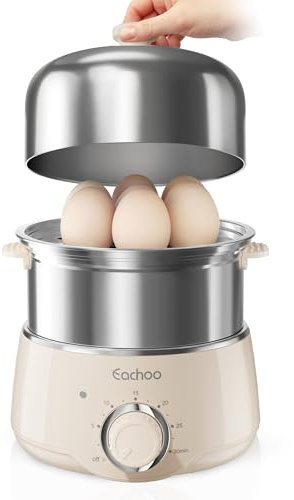 CACHOO - 2-Tier Fast Stainless Steel Egg Boiler with 30 Minute Timer and Auto Shut-Off, Multipurpose Compact Electric Steamer for Cooking and Dishwasher - Beige