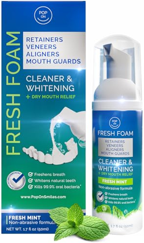 Retainer Cleaner Foam for Invisalign, Aligner Cleaner Whitening Foam for Mouth Guard Night Guard Veneers, Whitens Teeth, Freshens & Fights Bad Breath, 3% Hydrogen Peroxide, Mint - 50ml