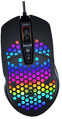 jojofuny Wired Gaming Mouse with Hollow-out Design and Multi-colour Breathing Light, 2500dpi USB Wired Computer Gaming Mouse with 6 Keys Layout and Comfortable Touch Feeling for Playing