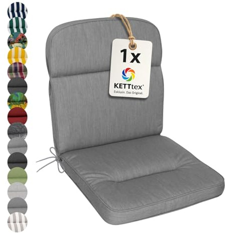 KETTtex EXKLUSIV Auflage Mittellehner Agora hellgrau I Gartenstuhl Polster 110x50x7cm I hochwertige & Pflegeleichte Sesselauflage I Wetter- & formbeständige Stuhlauflage I KTH3 Sitzauflage