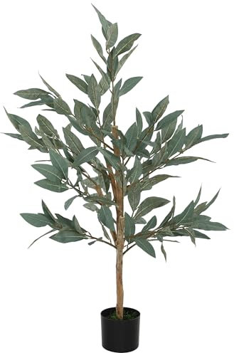 HOMCOM Planta Artificial Decorativa Grande 120 cm Laurel Artificial Planta con Maceta y Hojas para Interior Verde