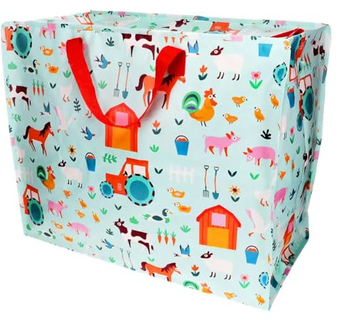 LS-LebenStil XXL Jumbo Bag Farmyard Bauernhof Tiere Recycelt Tragetasche Einkaufstasche mit Reißverschluss Shopper Riesentasche Tasche Aufbewahrungstasche Unterbett-Kommode Organizer Aufbewahrungsbox