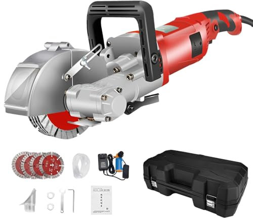 Máquina de Corte de Ranura de Pared, Cazador de Pared eléctrico con 5 Piezas de 125 mm de Cuchillas de Sierra, Profundidad de Corte Ajustable de 0-37 mm, Ancho de Ranura máxima de 33 mm Red
