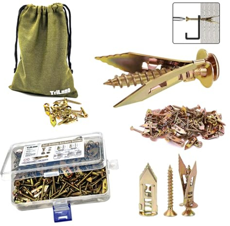 Self Drilling Drywall Anchors and Screws Kit, Heavy Duty Steel Wall Anchors,No Drill or Holes in Wall Mounting Hardware Repair Tools for Pictures and Furniture,TV, Shelf Straps, Cabinets (50, 1.18)