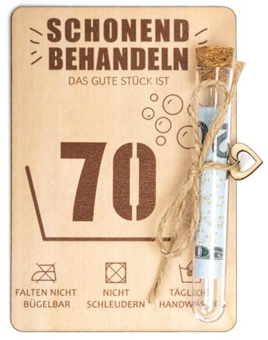 Kunoli Geschenk zum 70 Geburtstag Frau Mann, Geldgeschenke Geburtstag 70 | Handmade Holz Geschenkset mit Umschlägen Gutschein