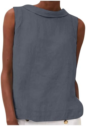 Vest Tops Women UK Clearance Ladies Cotton Linen Tank Tops Solid Summer Sleeveless Tshirts Crewneck Casual Camisole Beach Vacation Going Out Top Loose Fit Tees Streetwear