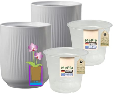 MePla - 2 Stück - SK Soendgen Orchideenübertopf Falun ø 13 Zartgrau-matt Pflanztopf Orchidee ø 12, hochwertiges Wohnambiente