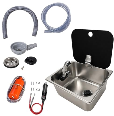 XENPER®️Kit Fregadero Camper Pequeño 32x26 con Tapa GARRAFAS A Elegir – Ideal para Kit Camper Furgoneta, Lavabo Caravana y Cocina Camper, Ideal para Muebles Camper