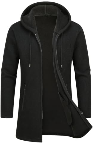MODFUL Cardigan Herren-Strickjacke mit Kapuze Mittlere Länge | Reißverschluss, Warme Strickpullover für Männer