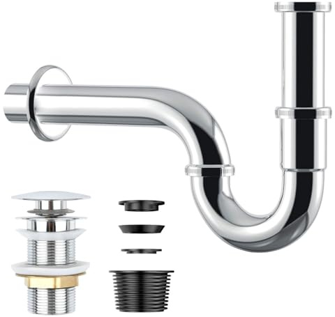 Universal Siphon Waschbecken Edelstähle,Röhrensiphon Ablaufgarnitur,Abflussrohr Waschbecken Syphon 1 1/4 inkl.Dichtungen,Abflussrohr Tauchrohr Geruchsverschluss