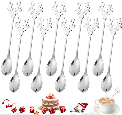 Weihnachtslöffel 10 Stück, Elch Rührlöffel Elchlöffel Weihnachten Löffel, Weihnachtsanhänger Weihnachtsbesteck Kaffeelöffel Teelöffel Dessertlöffel, für Familie und Freunde