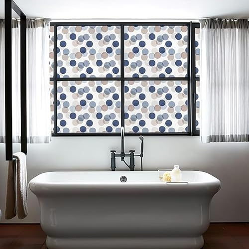 ZIUBMVDYC Láminas para Ventanas, Pegatinas for Ventanas con Efecto Esmerilado, de Color Azul grisáceo y círculos, Opaca, for baño y Oficina.(W 23.6 x L 39.4)