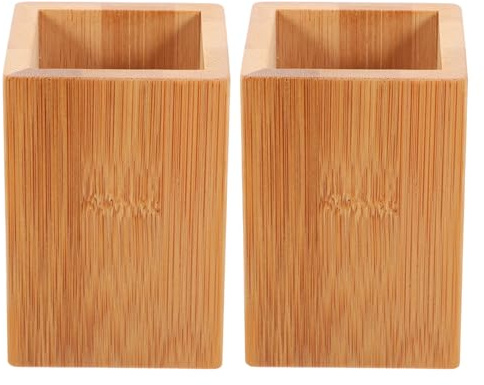 WEKADRIN 2 Stück Bambus Stifthalter für Schreibtisch Leichter Stabiler Pen Container Multifunktional als Makeup Pinselhalter und Büro Organizer Modernes Design