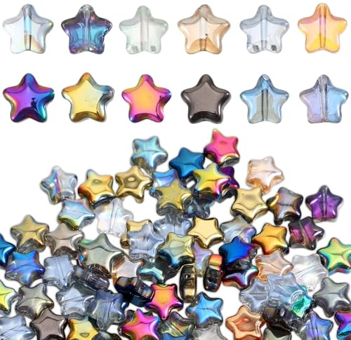 200 st 8 mm färgglada glasstjärnpärlor, kristallstjärnpärlor för hantverk och gör-det-själv, blandade tryckta stjärnor pärlor för smyckestillverkning