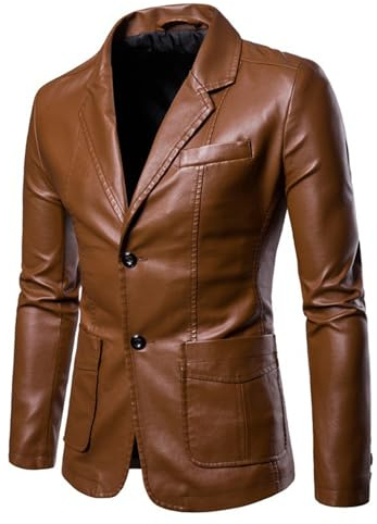 NUSGEAR Blazer De Cuero Para Hombre, Casual, Con Solapa, Ajuste Regular Blazer De Cuero Genuino Marrón Para Hombres Suave Chaquetas De Estilo Chaqueta De Cuero Para Hombre, Ajuste Regular De Botones