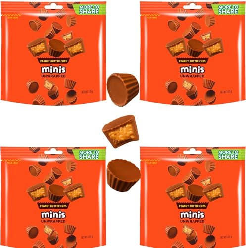 Christmas Treat – Unwrapped Milk Chocolate Peanut Butter Cups, 185g Sharing Bag – Perfect for Gifting or Snacking - Res (4 x Pack)