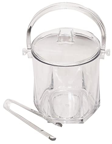 TENLITE Clear Ice Bucket with Lid and Tongs – Portable Ice Container with Handle, Lightweight Iceberg Style Ice Box for Parties, Bar, BBQs, and Home Entertaining