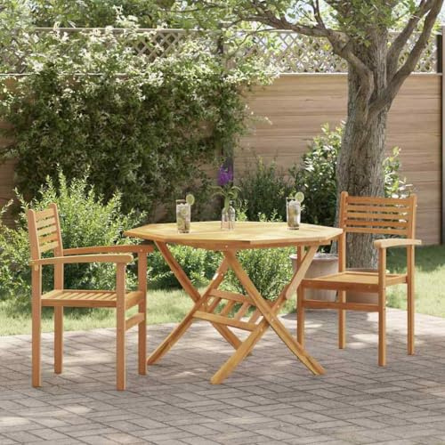 Teenpull Trädgårdsstaplingsstolar set om 2, teak massivt trä, brun, 55,5 x 55,5 x 90 cm, robusta utomhusstolar för terrass och balkong, utrymmesbesparande stapelbara