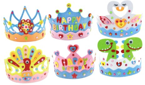 PRETYZOOM 6 Stück Selbstgemacht Geburtstagskronen aus Vliesstoff Glitzernder Kopfschmuck für Mädchen Kreative Tiara für Kindergeburtstag und Foto Requisite